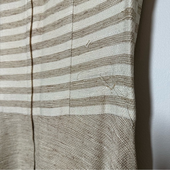 Vintage 1930s Lord & Taylor Tweed Style Cream & Tan Striped Midi Dress Size 11 - Picture 8 of 10